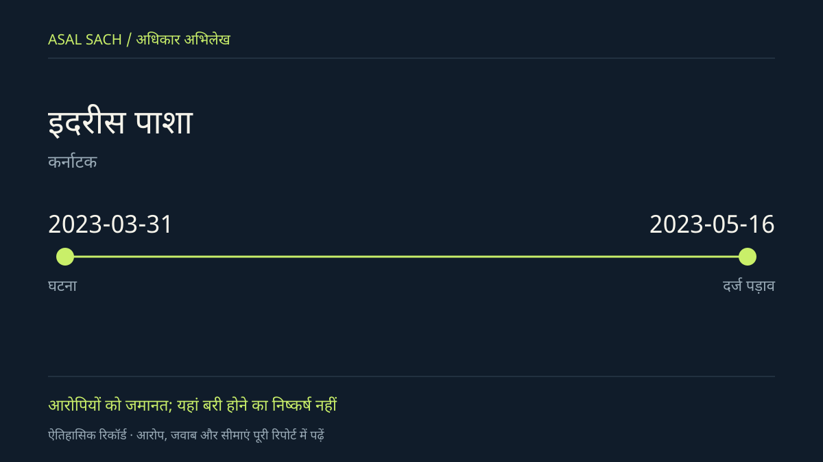 मौलिक समयरेखा: इदरीस पाशा। घटना और दर्ज पड़ाव की तारीखें; यह घटना की तस्वीर नहीं है।